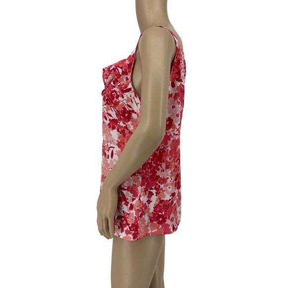 Ann Taylor Loft sleeveless top MP ruffle front floral red white pink - Picture 4 of 7